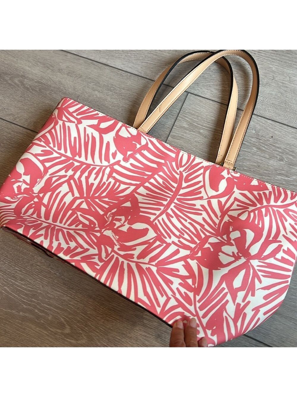 Kate Spade grant street Palm Pink Palm Leaf Print large leather Tote bag - Picture 7 of 10